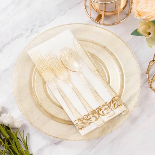 Goodluck 175 Pieces Gold Glitter Disposable Dinnerware Set for 25 Guests - Image 2