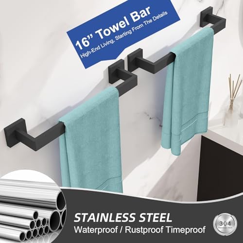 Towel Bar for Bathroom 12 Inch Matte Black Towel Holder 12/16/20/24/28/32/36 Inch Stainless Steel SUS304 Rustproof Towel Rack Modern Square Towel Rod for Bathroom Wall (1, Matte Black, 12 Inch) - Image 3
