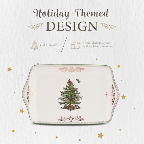Spode Christmas Tree Gold Dessert Tray - 12" Fine Porcelain Festive Serving Platter with Red Ribbons, Holiday Collectible Dish for Entertaining & Desserts - Winter Holiday Serveware Gift - Image 3