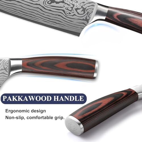 Sunnecko Kitchen Knife Set 7 Piece Chef Knife Set Professional High Carbon Stainless Steel, Sharp Kitchen Knives with Wooden Handle - Image 5
