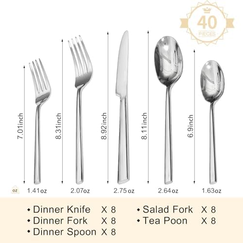 Silverware Set for 8, 40-Piece 18/0 Stainless Steel Flatware Cutlery Set - Image 2