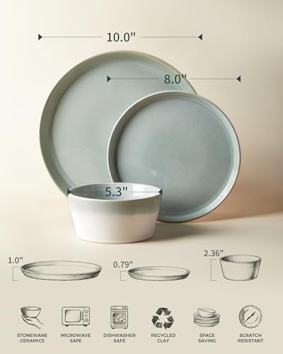 Pokini Ceramic Plates and Bowls Sets for 4, 12pcs Dinnerware Sets, Dish Set - Image 2