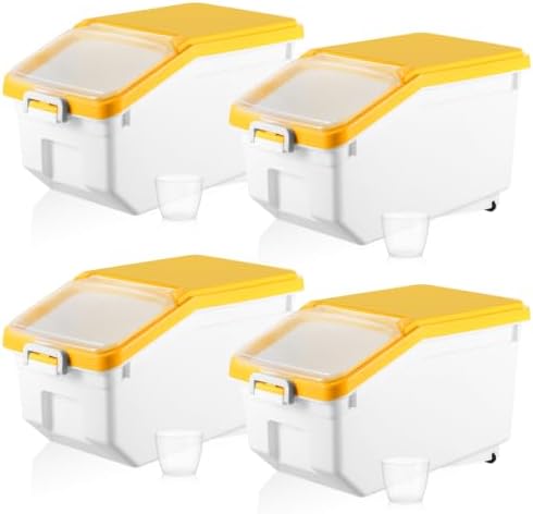 Sunnyray 4 Pcs Flour Storage Containers Rice Bin with Wheels, Yellow, 22 lb by Sunnyray