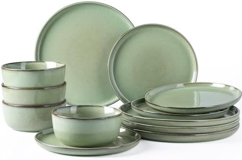 GBHOME Dinnerware Sets for 4, 12 Pieces Ceramic Plates and Bowls Set by GBhome