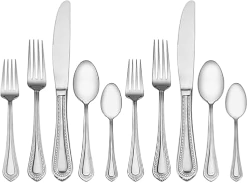 Mikasa Regent Bead 65-Piece Flatware Set for 12, 18/10 Stainless Steel Silverware with Beaded Teardrop Handles, Includes Serving Utensils, Dishwasher Safe (Pack of 2) by Mikasa