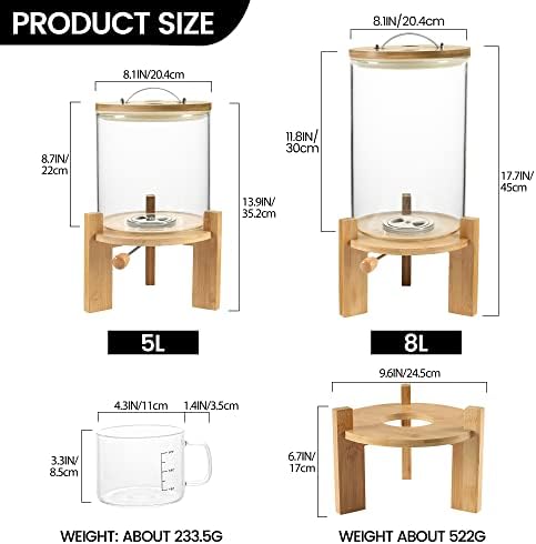 Rice Dispenser, Rice Storage Container：Flour and Cereal Container with Airtight Lid and Wooden Stand, Glass Food Storge Container for Kitchen Organization and Pantry Store (5L) - Image 6
