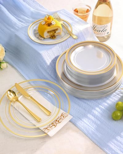 Goodluck 700 Pieces Clear Gold Disposable Dinnerware Set for 100 Guests - Image 5