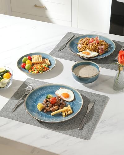 Sweejar 24 Piece Dinnerware Sets for 8, Porcelain Plates and Bowls Set for Kitchen, Housewaring Gift, Chip and Scratch Resistant, Easy Cleaning Dishes Set, Stack Compactly Dishware, Blue - Image 5