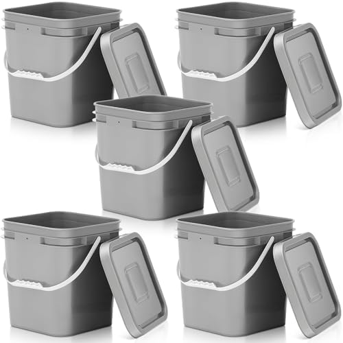 Mumufy 5 Pcs 3.5 Gallon Square Food Grade Bucket with Lid, Gray by Mumufy