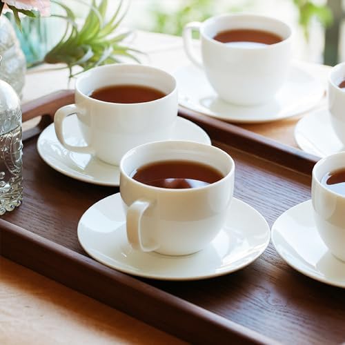 BTaT- Cappuccino Cups with Saucers 8 oz, Set of 12, White Porcelain Coffee Cup and Saucer Set for Latte, Mocha, Tea, Au Lait, Flat White, Dishwasher, Microwave, Freezer and Oven Safe - Image 7