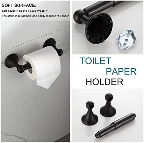 BGL Bathroom Accessory Set, Matte Black Adjustable Expandable Towel Bar 4-Piece Bathroom Hardware Set Wall Mounted Robe Hook Toilet Paper Holder Towel Ring Towel Bar - Image 6