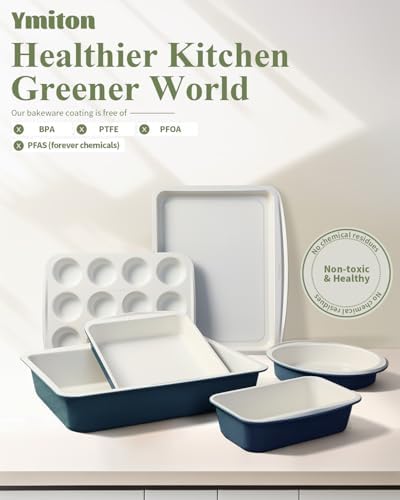 Ceramic Nonstick Baking Pans Set, Non Toxic 30 PCS Stackable Bakeware Sets, 550°F Oven Safe Baking Sheet & Pans, Warp-Free, Dishwasher Safe, PTFE/PFOA/PFOS-Free (Blue) - Image 2