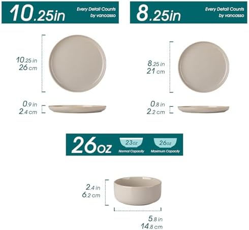 vancasso PLAYA Plates and Bowls Sets,12 Pieces Grey Dinnerware Sets for Kitchen,Reactive Glaze Dishes Set for 4,Dishwasher and Microwave Safe - Image 2