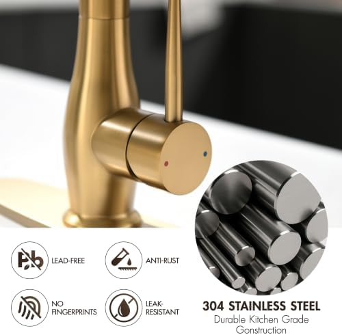 GIMILI Brushed Gold Kitchen Faucet with Pull Down Sprayer Commercial Style - Image 4
