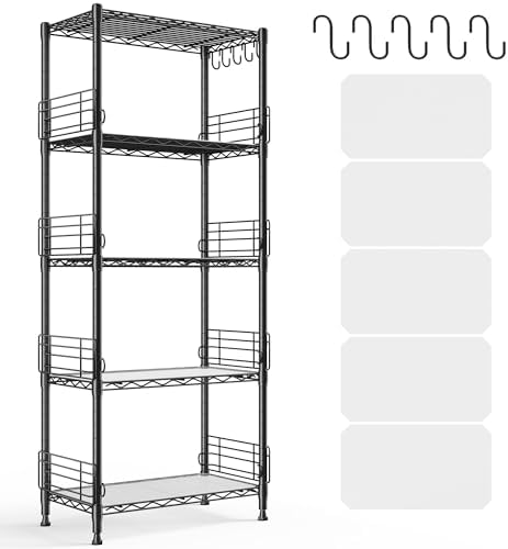 REIBII 59.1" H Storage Shelves, Side Blockers & Hooks, for Kitchen by REIBII