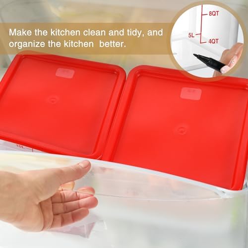 Suclain 2 Pcs Square Food Storage Container Polycarbonate Clear Food Container with Lid Commercial Rice Storage with Graduations for Commercial Kitchen(18 Qt,Red) - Image 5