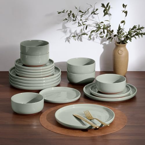 E-far Plates and Bowls Sets, 24Pcs Stoneware Ceramic Dinnerware Dishes Sets - Image 5