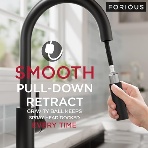FORIOUS Kitchen Faucet, 2-Mode Pull Down Sprayer, Classic Matte Black - Image 4