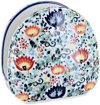 Blue Rose Polish Pottery - Green Desert Oasis Napkin Holder - 5" x 5" - Ceramic Napkin Holders, Decorative Dining Table Accessories by BlueRosePottery
