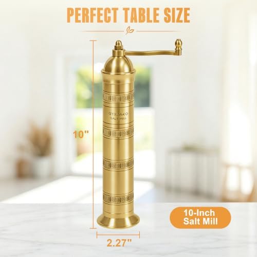 Brass Salt Grinder, 10 Inch Gold Manual Salt Mill with Ceramic Core - Image 2