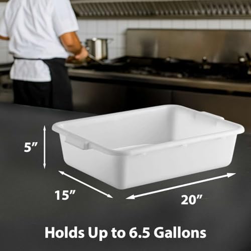 3-Pack 20" x 15" x 5" Commercial Bus Tub/Bus Box - 6.5 Gallons with Lid - Stackable Dish Storage Boxes for Home Kitchen, Pantry, or Garage Organization – Heavy-Duty and Freezer-Safe - White - Image 2