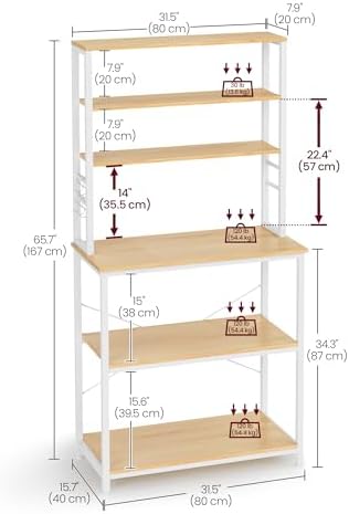 VASAGLE Coffee Bar, 31.5 Inchs 6-Tier Baker's Rack with 6 Hooks - Image 3