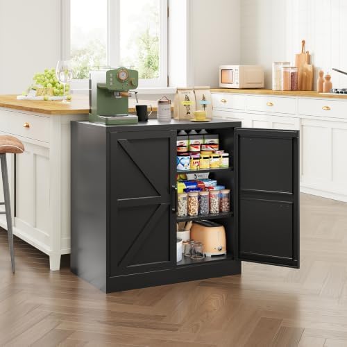 Letaya 36" Metal Storage Cabinet,BlackSmall Kitchen Pantry,Office Credenza - Image 7