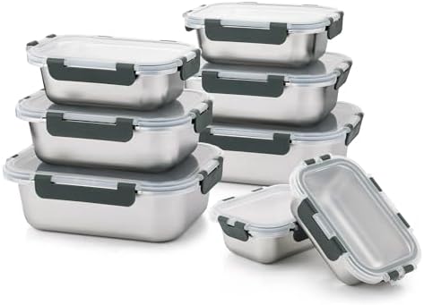 8 PCS Stainless Steel Lunch Box 4-Size Food Storage Containers with Lids by Cuiselect
