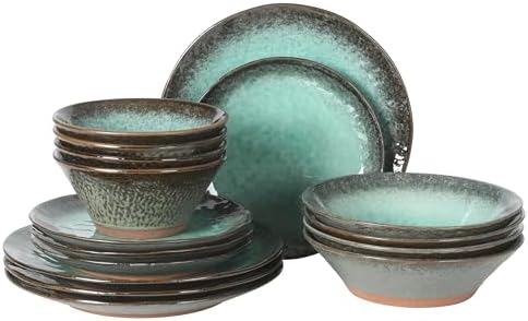 Gibson Elite Green Lantern Service for 4 (16 Piece) Double Bowl Dinnerware Set, Teal, Soft Gray, Dinnerware Set by GibsonHomewares