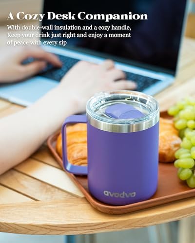12oz Insulated Coffee Mug with 2 Lids & Handle, Stainless Steel Cup - Image 5