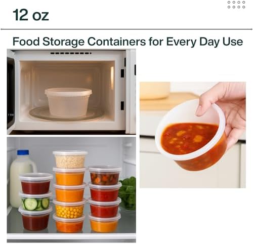 [12oz-240 Set Plastic Deli Containers with Lids - BPA Free Clear Soup Containers with Airtight Lids, Leak Resistant Food Storage for Meal Prep, Stackable/Microwave/Dishwasher/Freezer Safe - Image 3