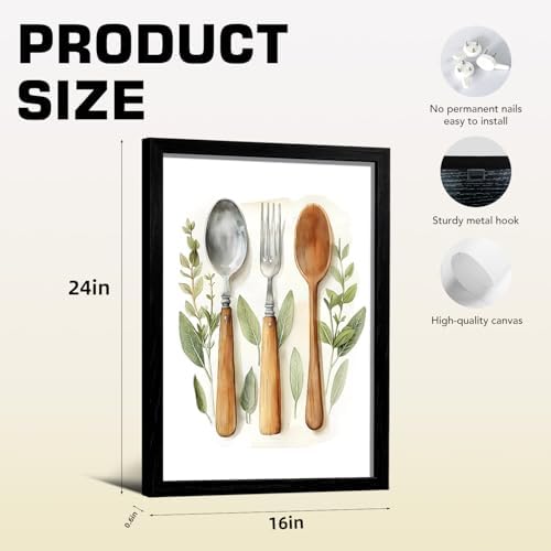 Doqueodas 3Pcs Black Framed Sage Green Kitchen Canvas Wall Art 16x24 inch - Image 5