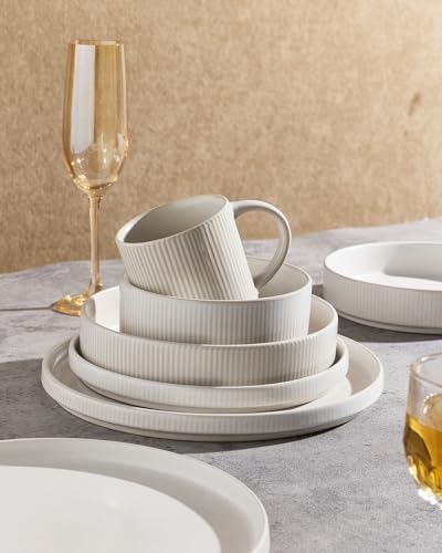 Famiware Star Stoneware Dinnerware Sets with Pasta Bowls, 24pc Dishes for 6 - Image 2