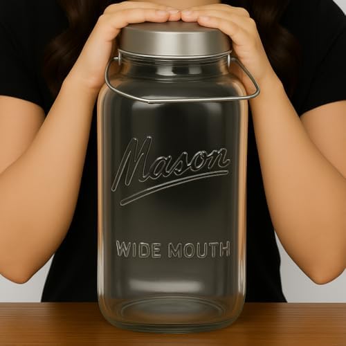 kitchentoolz Large 2 Gallon Glass Mason Jar with Big Airtight Metal Lid and Carry Handle – Wide Mouth Square Container with Measurements for Dry Goods, Bulk Storage, and Food Prep - Image 6
