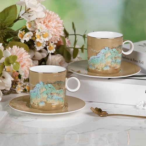 KAMMAK Tea Cups and Saucers Set of 2, Porcelain Coffee Cups, JBE008 - Image 7