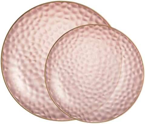 PLASTICPRO 32 Piece Combo Plates Set includes 16-7'' inch Plates & 16-10'' inch Dishes Rose Hammered Plastic PartyPlates Premium heavyweight Elegant, Disposable, Tableware, Dishes, by PLASTICPRO