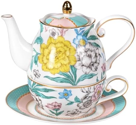 KAMMAK Tea for One Set, Ceramic Teapot, Bone China Tea Set, Cup and Saucer by KAMMAK