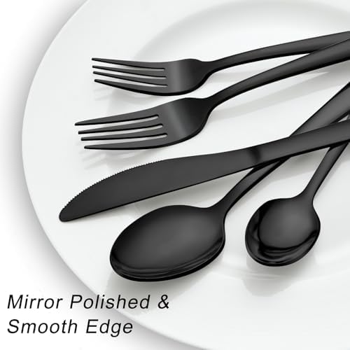 Pleafind 24Pcs Black Silverware Sets for 4 - Dishwasher Safe, Flatware Set with Steak Knives, Stainless Steel Cutlery Set, Include Forks Spoons and Knives Set, Utensil Sets for Home Restaurant - Image 3