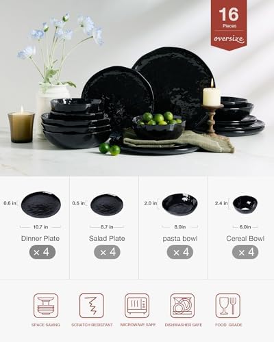 Famiware Porcelain Dinnerware Set for 4, 16-Piece, Glossy-black - Image 2