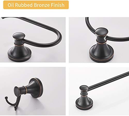 BESy Oil Rubbed Bronze 4 Piece Bathroom Accessories Set (Single Towel Bar, Towel Ring, Toilet Paper Holder, Double Towel Hooks), Wall Mounted Bath Hardware Accessory Fixtures Set - Image 2
