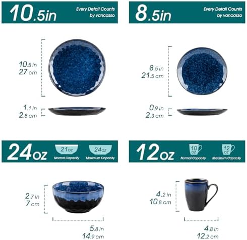 vancasso Starry 16 Pcs Dinnerware Set for 4, Handmade Reactive Glaze, Blue - Image 6