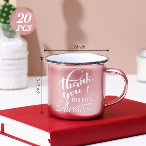 Sliner 20 Pcs Thank You Gifts 12oz Enamel Coffee Mugs Bulk with Handle, Thank You for Being Awesome Cups Employee Appreciation Gift for Teacher Coworker Friend(Rose Gold) - Image 2