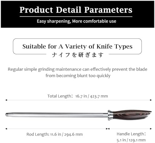 HOSHANHO Honing Rod, 12 Inch Professional Kitchen Knife Sharpener Rod - Image 5
