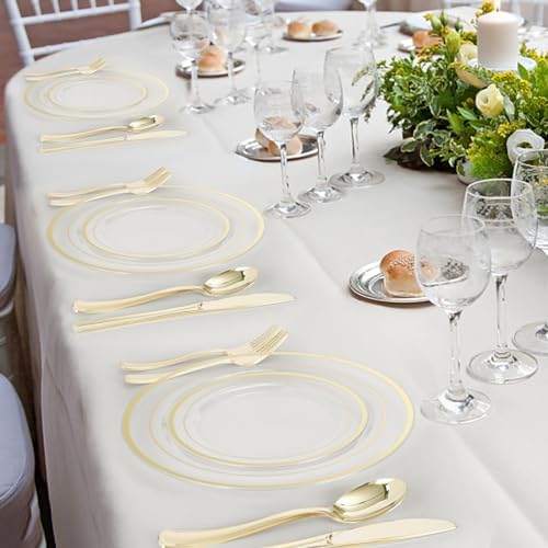 BESTVIP 300 Pcs Clear Gold Plastic Dinnerware Set for 50 Guests - Image 7