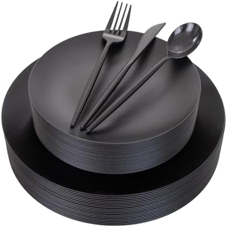 ejonirinjonir 150pcs Frosted Black Plastic Plates Plastic Plate for Wedding by Ejonirinjonir