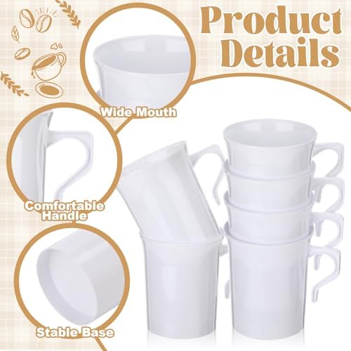 LemonRoad 100 Pcs 8 oz Disposable Hard Plastic Coffee Cups Bulk, White - Image 3