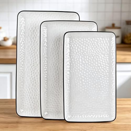 Serving Platters, 16/14.3/13.1Inches Large Serving Dishes for Entertaining, Rectangular Serving Tray, Ceramic Serving Dish, White Platters for Serving Food, Appetizers, Entertaining, Party, Set of 3 by Roeveca