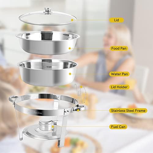 Chafing Dish Buffet Set 6 Packs, 5 QT Stainless Steel Round Chafing Dishes with Glass Lid & Lid Holder, Food Warmer For Parties Buffet Weddings Catering Events - Image 3