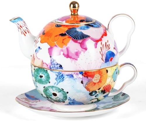 KAMMAK Tea for One Set, Ceramic Teapot, Bone China Tea Set, Cup and Saucer by KAMMAK