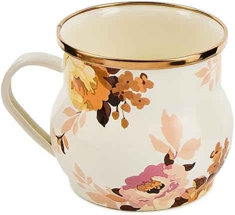 MACKENZIE-CHILDS Enamel Mug, 16 Ounces, Wild Rose White by Unknown